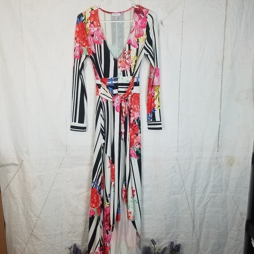 Venus floral asymmetrical side hem maxi top